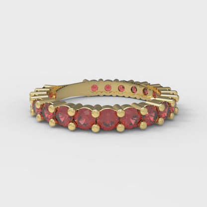 1.26 cttw Simulated Ruby Round Cut Yellow Gold Eternity Wedding Band