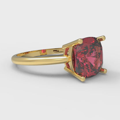 2.5 cttw Simulated Ruby Solitaire  Engagement Ring - Solid Yellow Gold (VVS1, Cushion Cut,8mm)