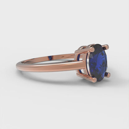 1 cttw Simulated Blue Sapphire Solitaire  Engagement Ring - Solid Gold (Oval Cut,7x5mm)