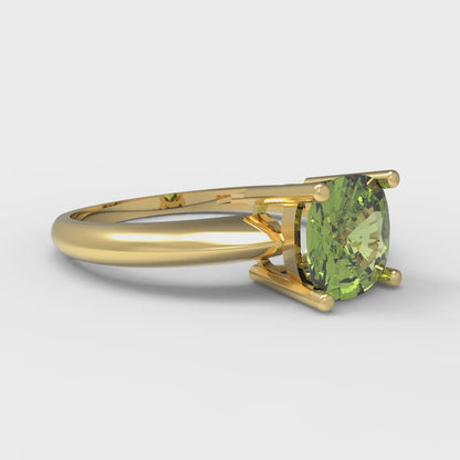 1.5 cttw Natural Peridot Solitaire  Engagement Ring - Solid Gold (Cushion Cut,6.5mm)