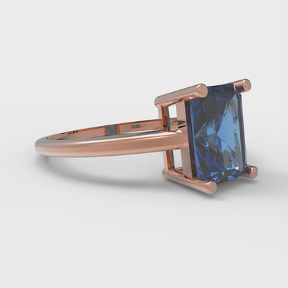 2 cttw Simulated Tanzanite Solitaire  Engagement Ring - Solid Gold (Emerald Cut,8x6mm)