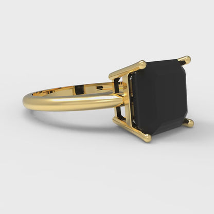 2.5 cttw Natural Onyx Solitaire  Engagement Ring - Solid Yellow Gold (VVS1, Asscher Cut,8.0mm)
