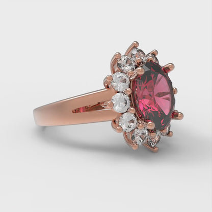 2.72 cttw Simulated Pink Tourmaline Hidden Halo Engagement Ring - Solid Gold (Oval Cut,9x7mm)