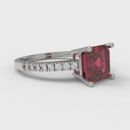 2.7 cttw Natural Garnet Solitaire with Zirconia Simulated Diamond Accents Engagement Ring - Solid White Gold (VVS1, Asscher Cut,6.5mm)