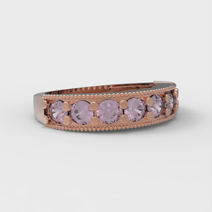 0.81 cttw Simulated Pink Diamond Round Cut Rose Gold Eternity Wedding Band