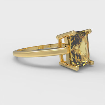 2 cttw Natural Citrine Solitaire  Engagement Ring - Solid Gold (Emerald Cut,8x6mm)