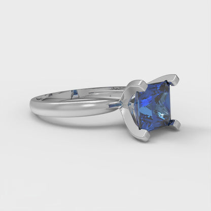 1.5 cttw Simulated Tanzanite Solitaire  Engagement Ring - Solid Gold (Princess Cut,6.5mm)