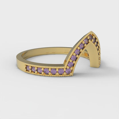 0.1875 cttw Natural Amethyst Round Cut Yellow Gold Eternity Wedding Band