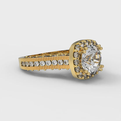 2.37 cttw White Sapphire Hidden Halo Engagement Ring - Solid Gold (Round Cut,7.5mm)