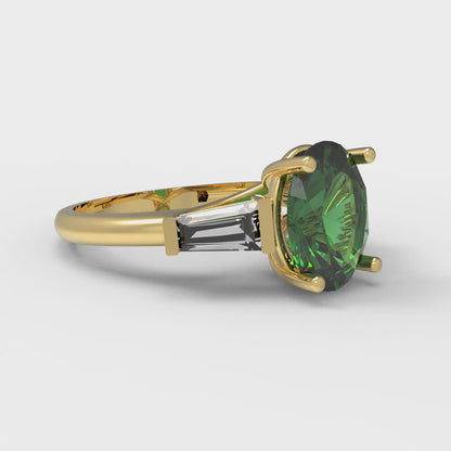2.5 cttw Simulated Emerald Three-Stone Engagement Ring - Solid Gold (Oval Cut,9x7mm)