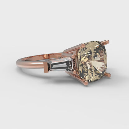 3 cttw Natural Morganite Three-Stone Engagement Ring - Solid Gold (Cushion Cut,8.0mm)