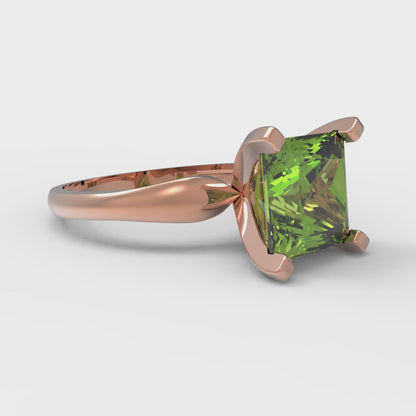 2.5 cttw Natural Peridot Solitaire  Engagement Ring - Solid Rose Gold (VVS1, Princess Cut,7.5mm)