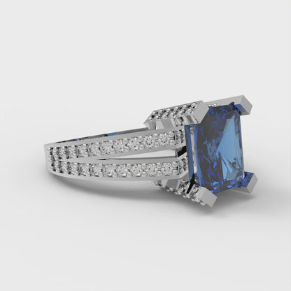 2.35 cttw Simulated Tanzanite Solitaire with Zirconia Simulated Diamond Accents Engagement Ring - Solid Gold (Emerald Cut,8x6mm)