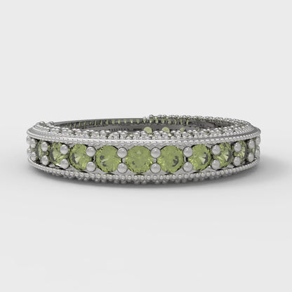 1.44 cttw Natural Peridot Round Cut White Gold Eternity Wedding Band