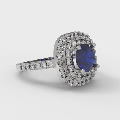 1.615 cttw Simulated Blue Sapphire Solitaire with Zirconia Simulated Diamond Accents Engagement Ring - Solid White Gold (VVS1, Round Cut,6.5mm)