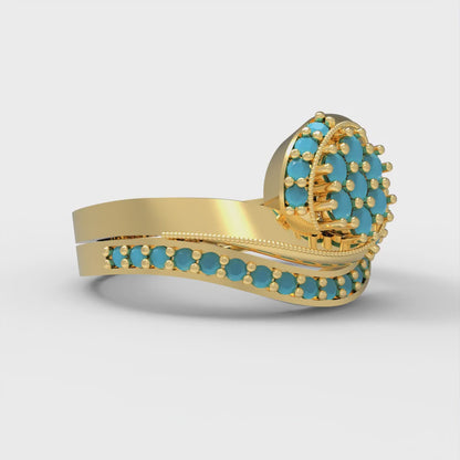 0.4 cttw Round Cut Simulated Turquoise Bridal Set - Solid Yellow Gold Engagement Ring & Wedding Band