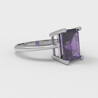 2.5 cttw Natural Amethyst Solitaire  Engagement Ring - Solid White Gold (VVS1, Radiant Cut,8.5x6.5mm)
