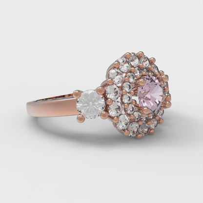 1.4 cttw Zirconia Simulated Pink Diamond Hidden Halo Engagement Ring - Solid Gold (VVS1, Round Cut,5.0mm)