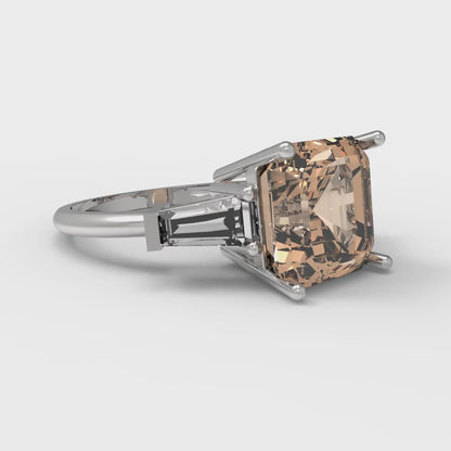 3 cttw Yellow Moissanite Three-Stone Engagement Ring - Solid Gold (Asscher Cut,8.0mm)