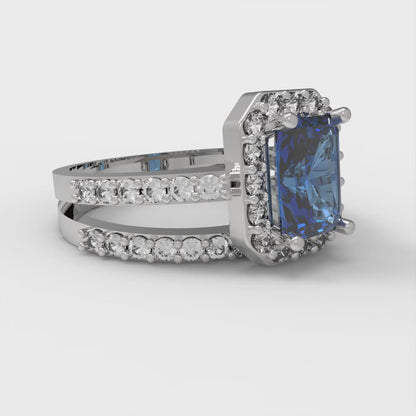 1.92 cttw Simulated Tanzanite Solitaire with Zirconia Simulated Diamond Accents Engagement Ring - Solid Gold (Emerald Cut,7.5X5.5mm)