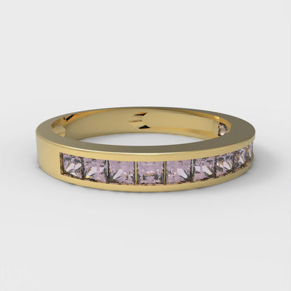 0.78 cttw Simulated Pink Diamond Princess Cut Yellow Gold Eternity Wedding Band