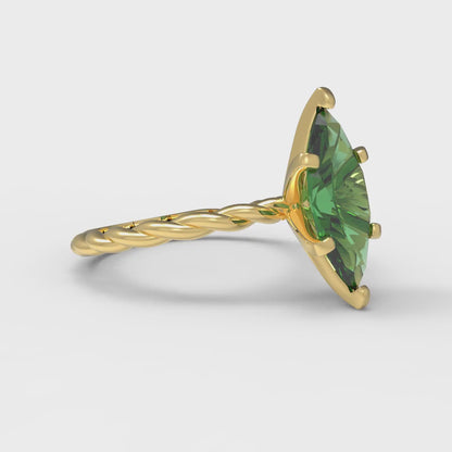 2 cttw Simulated Emerald Solitaire  Engagement Ring - Solid Gold (Marquise Cut,12x6mm )