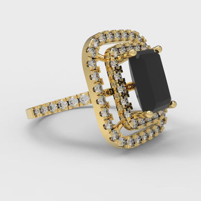 2.62 cttw Natural Onyx Hidden Halo Engagement Ring - Solid Yellow Gold (VVS1, Emerald Cut,8X6.0mm)