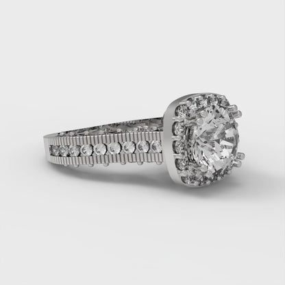 2.37 cttw Certified Moissanite Hidden Halo Engagement Ring - Solid Gold (VVS1, D-F,Round Cut,7.5mm)