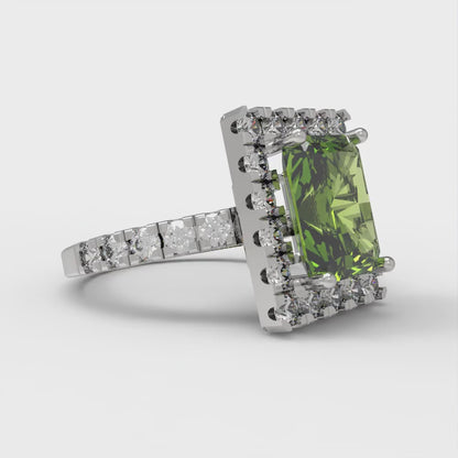 3.84 cttw Natural Peridot Hidden Halo Engagement Ring - Solid Gold (Emerald Cut,9x7mm)