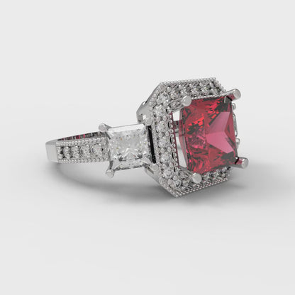 3.005 cttw Simulated Pink Tourmaline Three-Stone Engagement Ring - Solid Gold (Princess Cut,7.0mm)