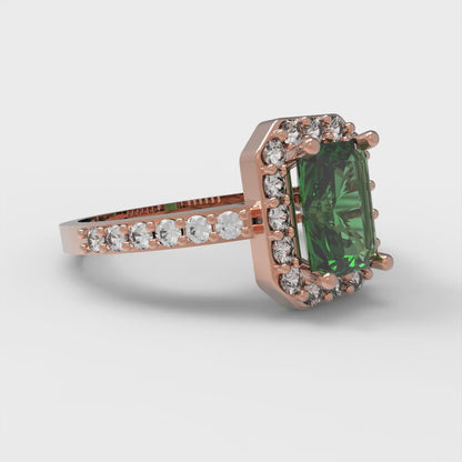 2.16 cttw Emerald Cut Simulated Emerald Bridal Set - Solid Rose Gold Engagement Ring & Wedding Band