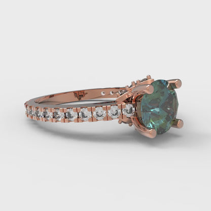 1.465 cttw Blue Moissanite Solitaire with Zirconia Simulated Diamond Accents Engagement Ring - Solid Gold (Round Cut,6.5mm)