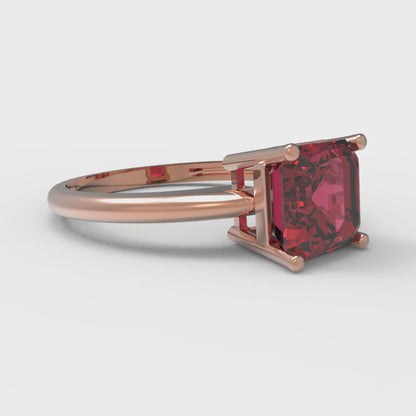 1.5 cttw Natural Garnet Solitaire  Engagement Ring - Solid Gold (Asscher Cut,6.5mm)