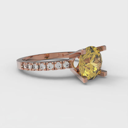 1.71 cttw Natural Citrine Solitaire with Zirconia Simulated Diamond Accents Engagement Ring - Solid Rose Gold (VVS1, Round Cut,7.5mm)