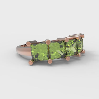2.5 cttw Natural Peridot Princess Cut Rose Gold Eternity Wedding Band