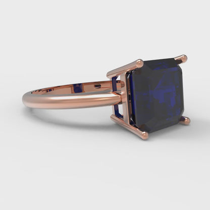 2.5 cttw Simulated Blue Sapphire Solitaire  Engagement Ring - Solid Gold (Asscher Cut,8.0mm)