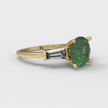 2 cttw Simulated Emerald Three-Stone Engagement Ring - Solid Gold (Round Cut,7.5mm)