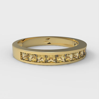 0.78 cttw Natural Citrine Princess Cut Yellow Gold Eternity Wedding Band