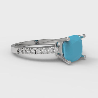 2.7 cttw Simulated Turquoise Solitaire with Zirconia Simulated Diamond Accents Engagement Ring - Solid Gold (Cushion Cut,6.5mm)