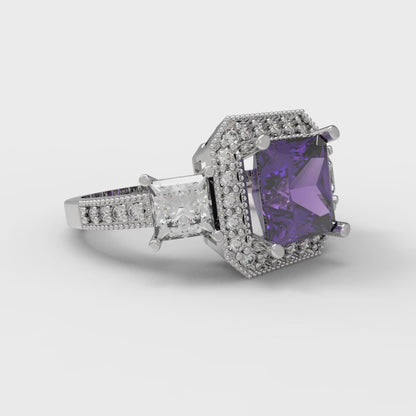 3.005 cttw Natural Amethyst Three-Stone Engagement Ring - Solid Gold (Princess Cut,7.0mm)