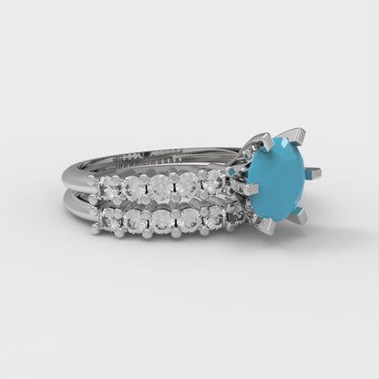 1.66 cttw Round Cut Simulated Turquoise Bridal Set - Solid White Gold Engagement Ring & Wedding Band