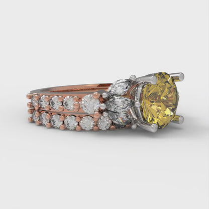 2.94 cttw Round Cut Natural Citrine Bridal Set - Solid Rose/White Gold Engagement Ring & Wedding Band