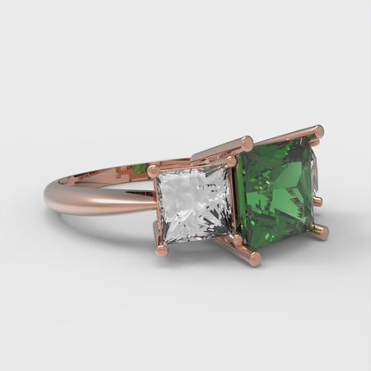 2.5 cttw Simulated Emerald Three-Stone Engagement Ring - Solid Gold (Princess Cut,6.5 mm)