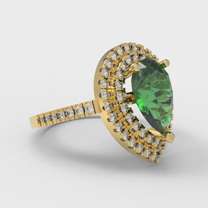 2.48 cttw Simulated Emerald Hidden Halo Engagement Ring - Solid Yellow Gold (VVS1, Pear Cut,10X7mm )