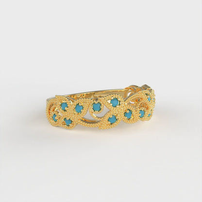 0.17 cttw Simulated Turquoise Round Cut Yellow Gold Eternity Wedding Band