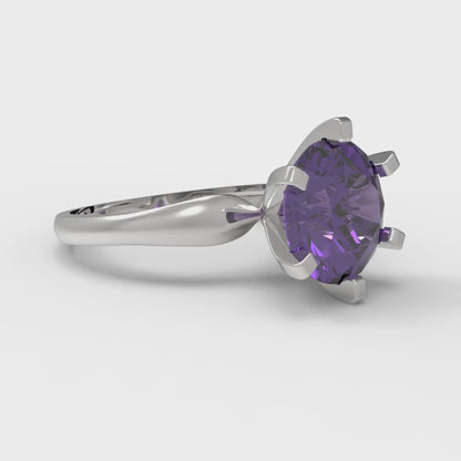 2.5 cttw Natural Amethyst Solitaire  Engagement Ring - Solid Gold (Round Cut,8.5mm)