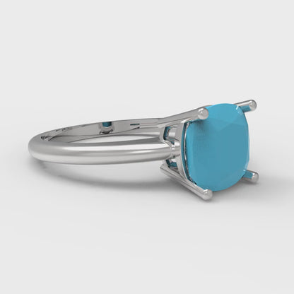 2 cttw Simulated Turquoise Solitaire  Engagement Ring - Solid White Gold (VVS1, Cushion Cut,7mm)
