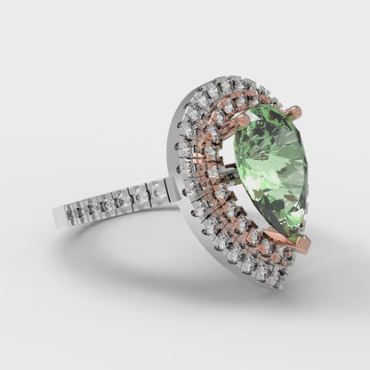 2.48 cttw Zirconia Simulated Green Diamond Hidden Halo Engagement Ring - Solid Gold (VVS1, Pear Cut,10X7mm )