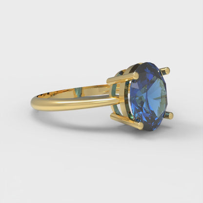 2 cttw Simulated Tanzanite Solitaire  Engagement Ring - Solid Yellow Gold (VVS1, Oval Cut,9x7mm)