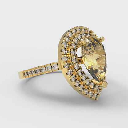 2.48 cttw Zirconia Simulated Yellow Diamond Hidden Halo Engagement Ring - Solid Yellow Gold (VVS1, Pear Cut,10X7mm )